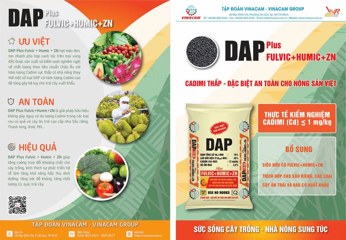 Những ưu điểm nổi bật của phân DAP 18-46 Plus Humic+Fulvic acid and Zinc. Ảnh: Sơn Trang.