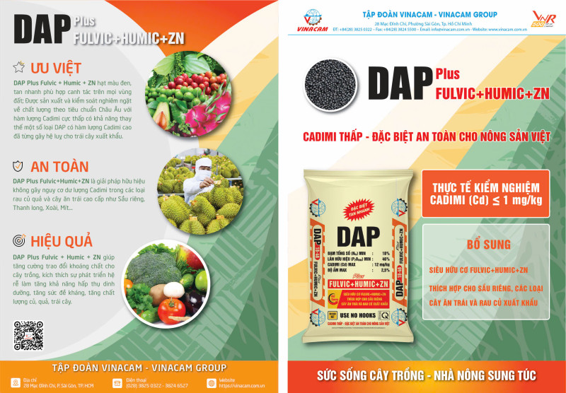 Giới thiệu sản phẩm DAP 18-46 Plus Humic+Fulvic acid and Zinc hàm lượng Cd thấp